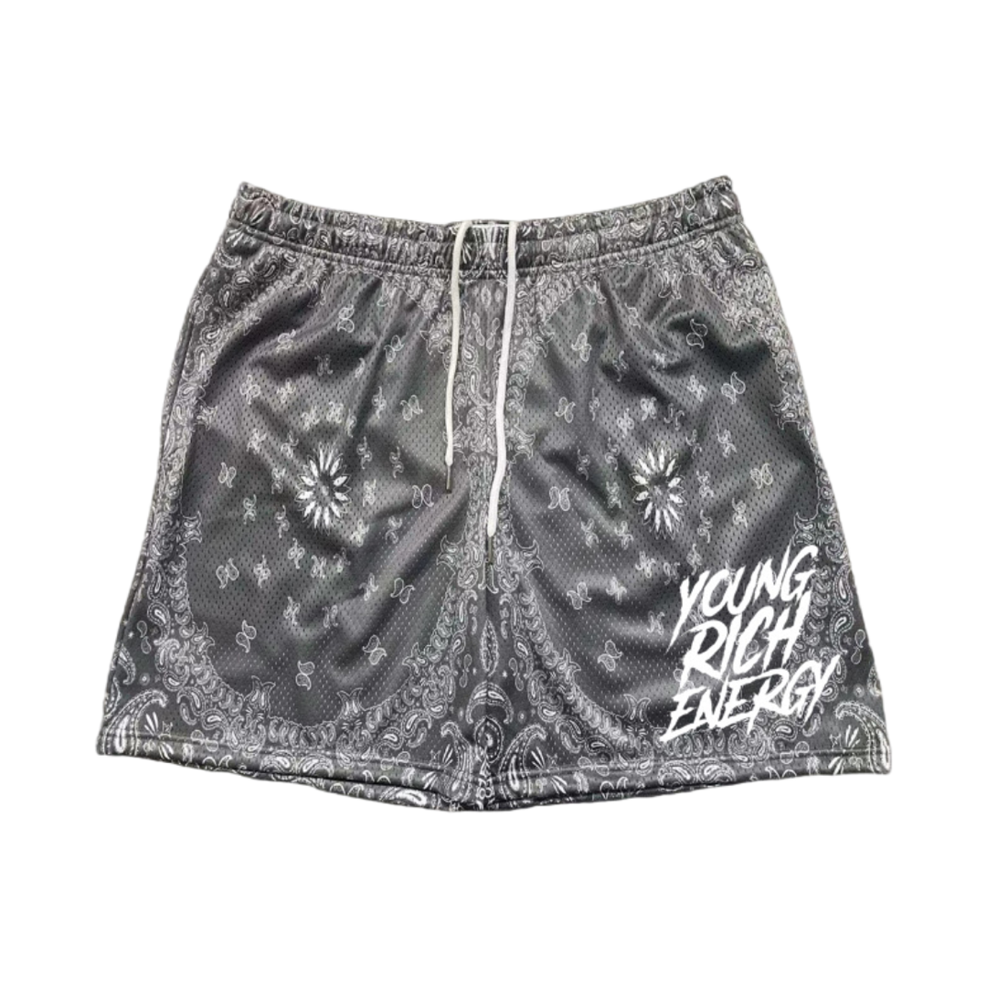 Young Rich Energy Gray Paisley Mesh Shorts (PRE-SALE ONLY)