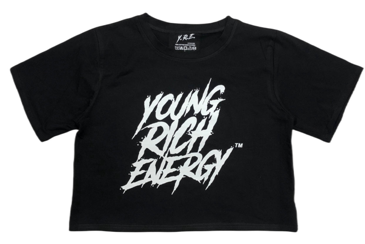 Ladies Young Rich Energy Fitted Crop Top (Black)