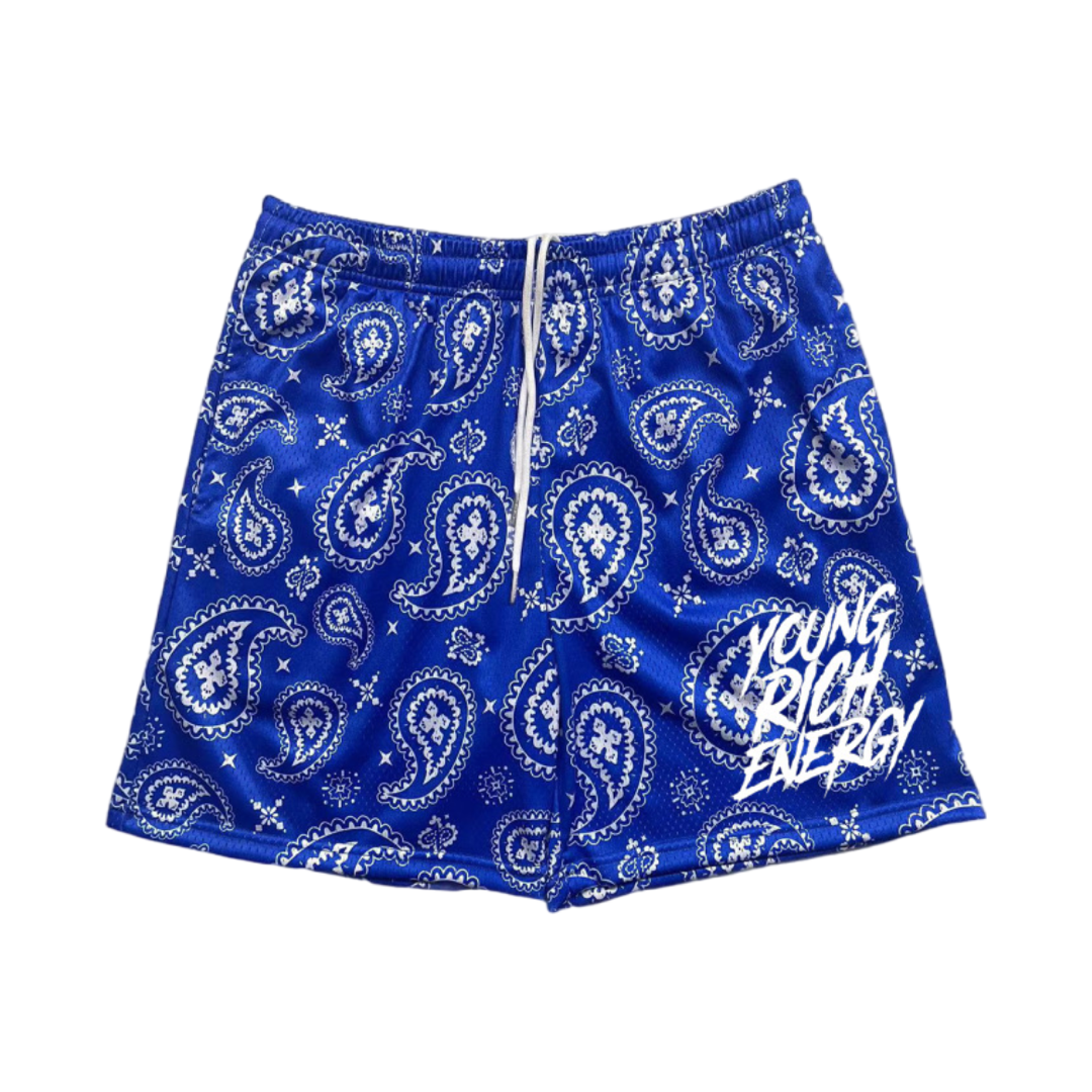 Young Rich Energy Blue Paisley Mesh Shorts (PRE-SALE)