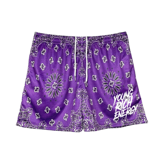 Young Rich Energy Purple Paisley Mesh Shorts (PRE-SALE ONLY)