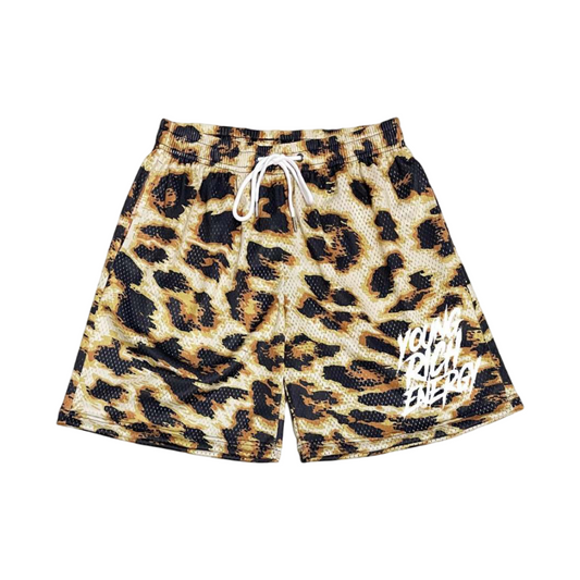 Young Rich Energy Leopard Mesh Shorts (PRE-SALE ONLY)