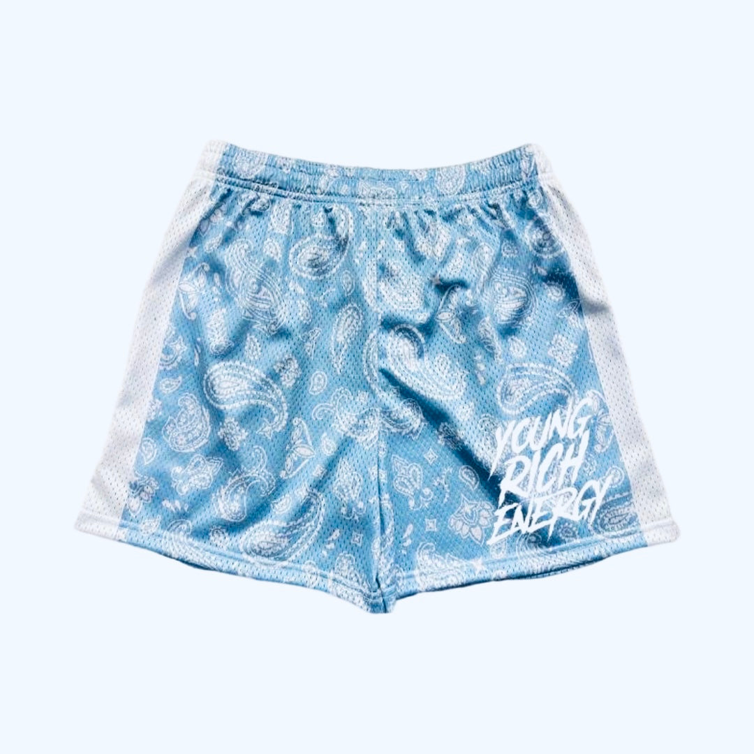 Young Rich Energy Powder Blue Paisley Mesh Shorts (PRE-SALE ONLY)