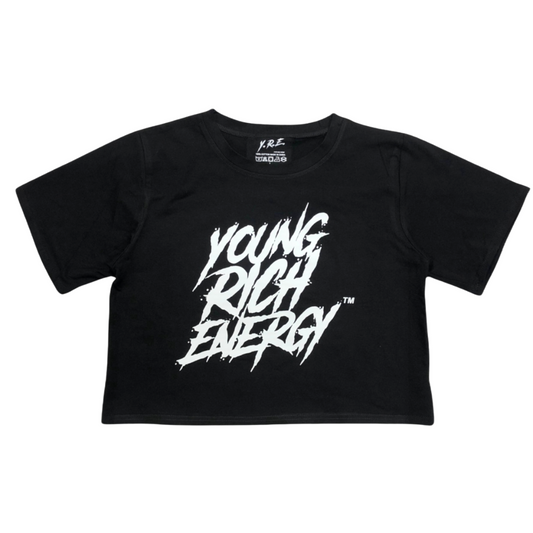 Ladies Young Rich Energy Fitted Crop Top (Black)